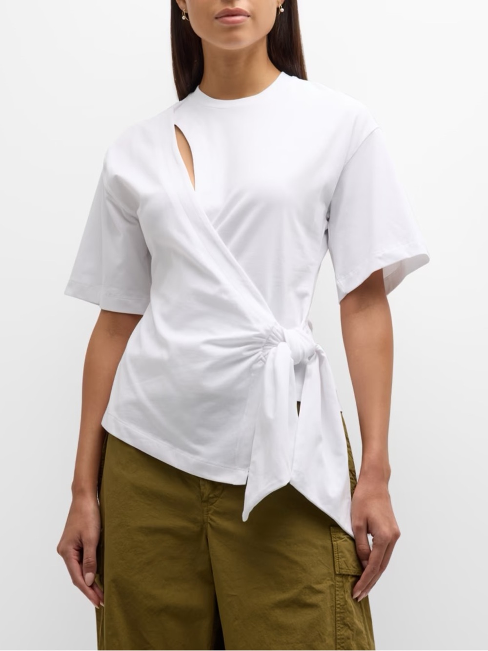 SIMKHAI Joline White Wrap Tie Cotton Tee Top XS Cutout